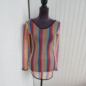 Uluwatu Color Mesh Netted See Through Beach Coverup Top Dress Long Sleeve Sz S